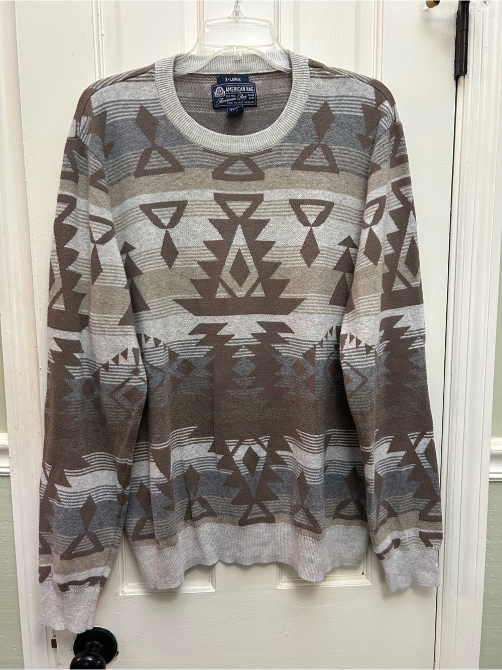 American Rag Men’s Brown and Gray Aztec Crewneck Sweater